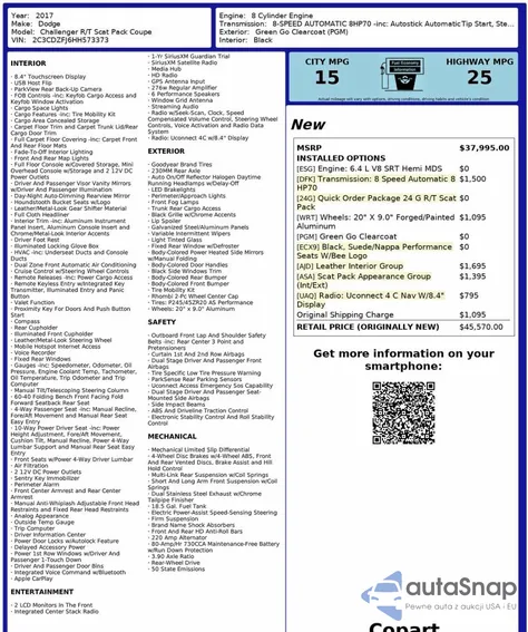 2017 Dodge Challenger R/T 392 from USA, damaged, VIN 2C3CDZFJ6HH573373